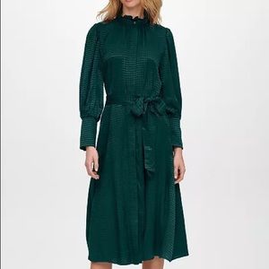 Calvin Klein Shirtdress Tonal Houndstooth Print Green NWT 16